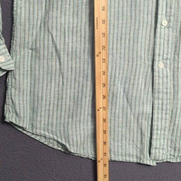 Ralph Lauren Shirt Men's XL Green Striped Linen Custom Fit Long Sleeve Button Up - Picture 6 of 10
